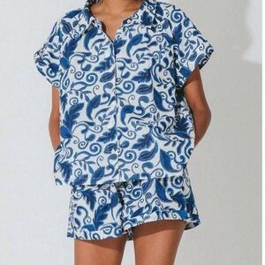 CLEOBELLA Acadia top in blue organic size small NWT